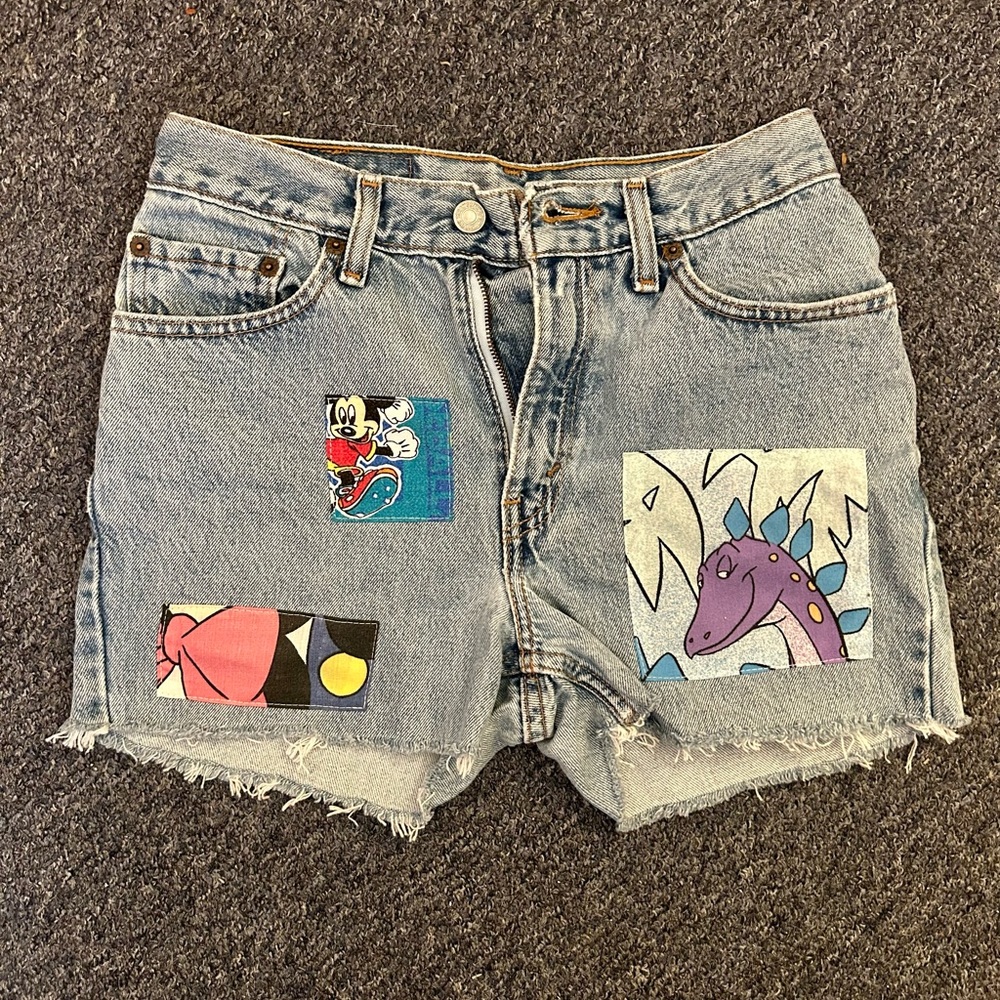 Cartoon Patch Denim Shorts
